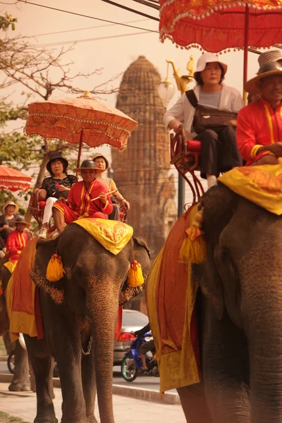 Turister på elefant tur — Stockfoto