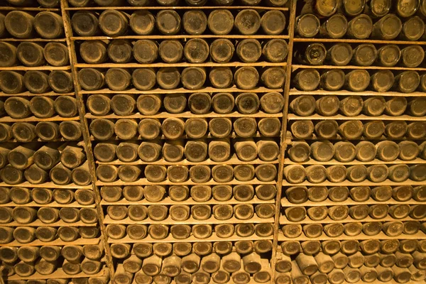 Rangées de tonneaux de vin en bois — Photo