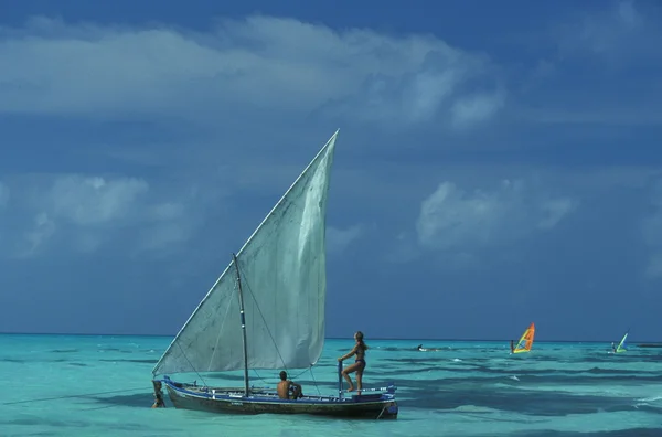 Couple on dhoni Boat on the coast — Stock Photo, Image