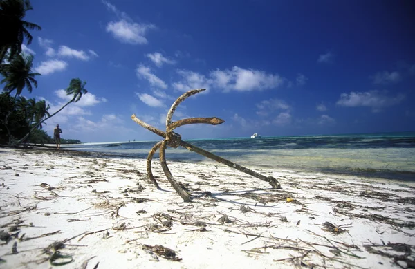 Stary zardzewiały kotwicy na plaży — Zdjęcie stockowe
