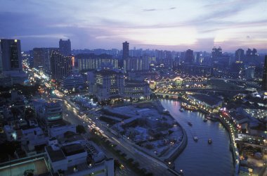 Singapur şehrinin hava manzarası