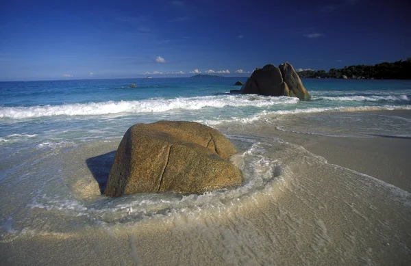 Spiaggia sulla costa dell'isola Mahe — Foto Stock