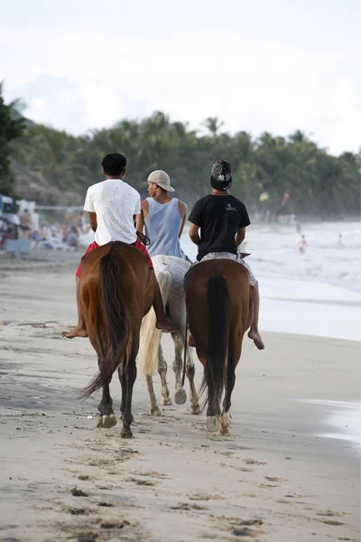 Personnes à cheval sur la côte à la plage — Photo