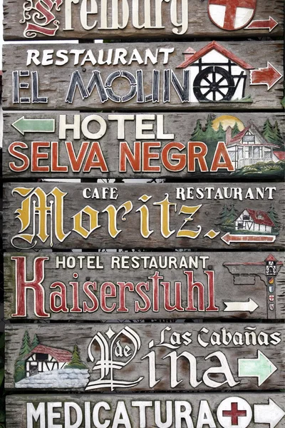 Signs of Hotel and restaurant in the German Colony in Venezuela — Stock Photo, Image