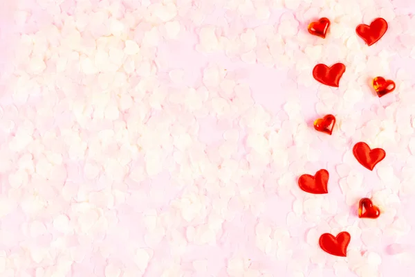 Valentine Day Wedding Love Concept Celebration Pink Background Red Satin — ストック写真