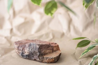 Beyaz arka plandaki sunum ve sergiler için doğal taş. Organik kozmetik ürünleri için soyut podyum. Ürünü göster. Asgari biçim.