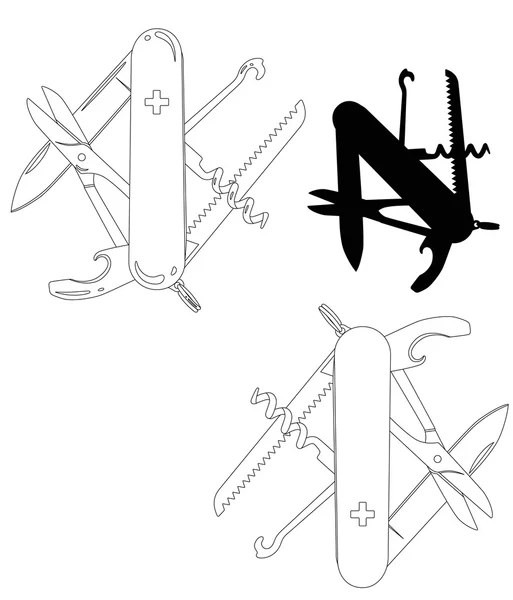 Swiss army knife lineart — Stock vektor