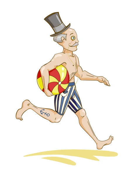 Hombre corriendo con pelota de playa — Archivo Imágenes Vectoriales