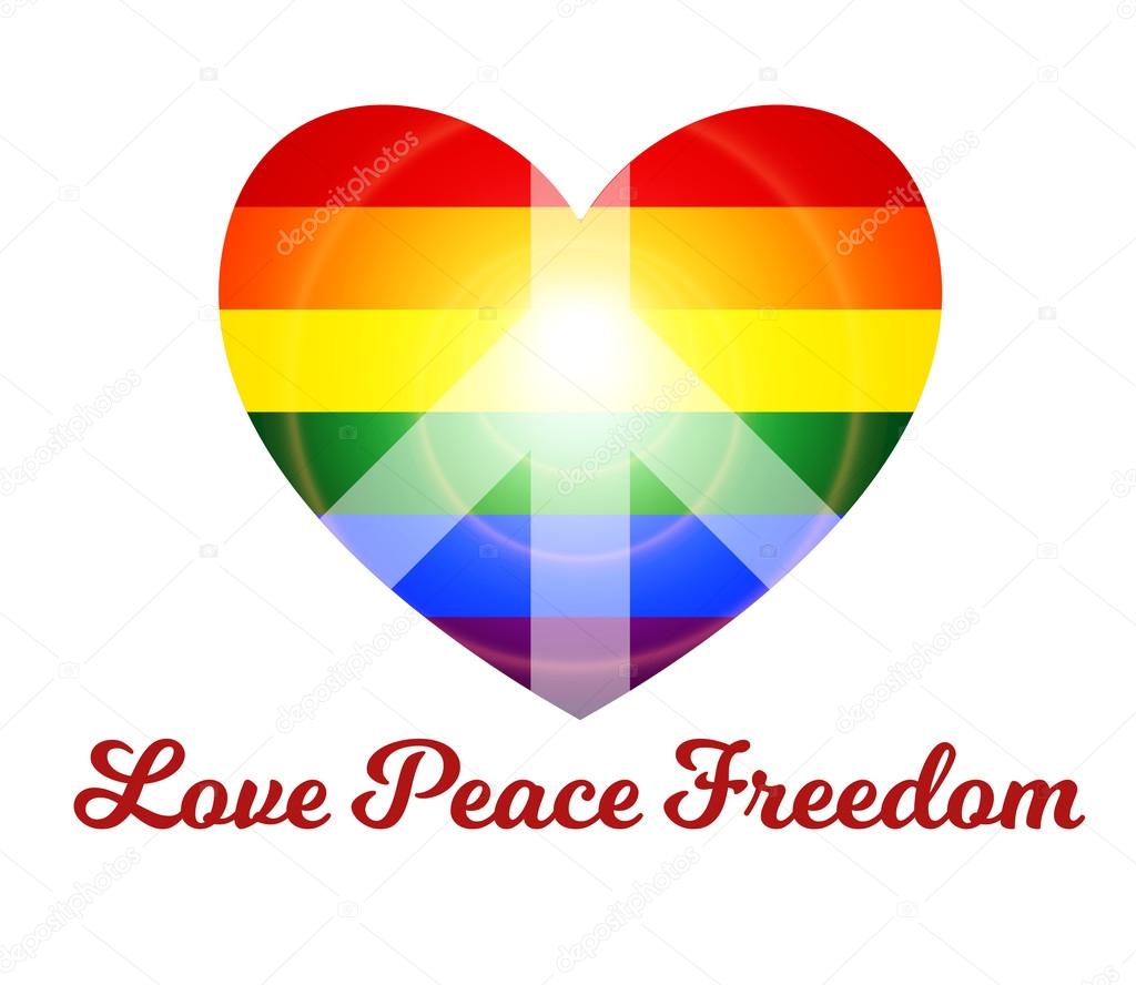 Ban ra di vettore adesivo con un cuore di lgbt color arcobaleno con un segno Pacifico all interno di esso — Vettoriali di sabbra cadabra