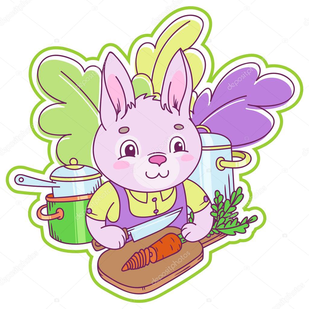 Cute little rabbit cutting a fresh carrot