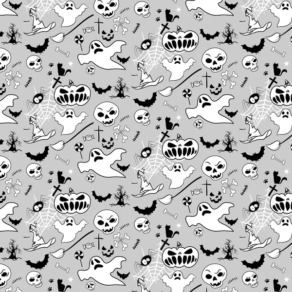 Halloween doodle pattern bw — стоковый вектор