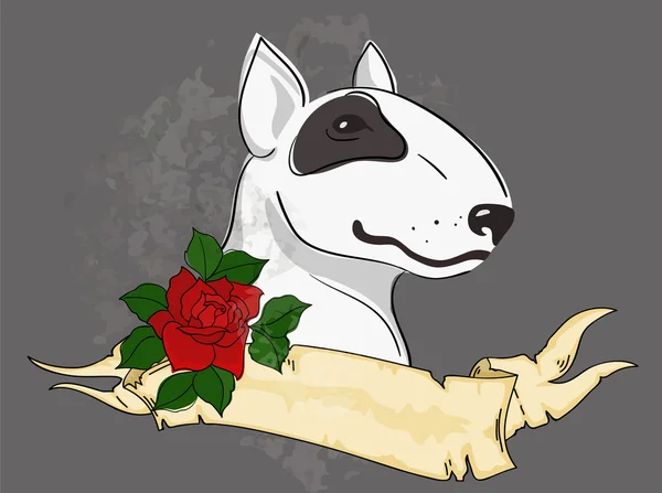 Pitbull met gestileerde lint en rose tattoo — Stockvector