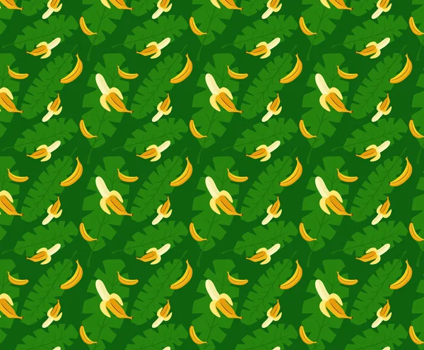 Bananas patrón fondo verde — Vector de stock