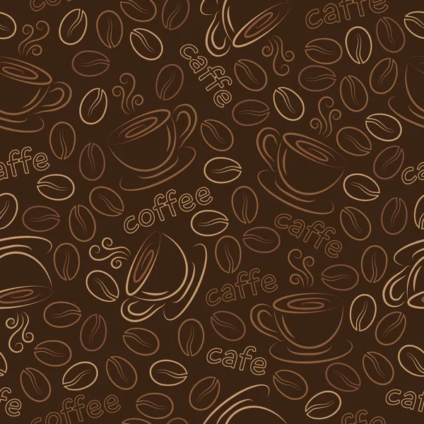 Seamless pattern with cups and coffee grains. Vector. — Stock Vector