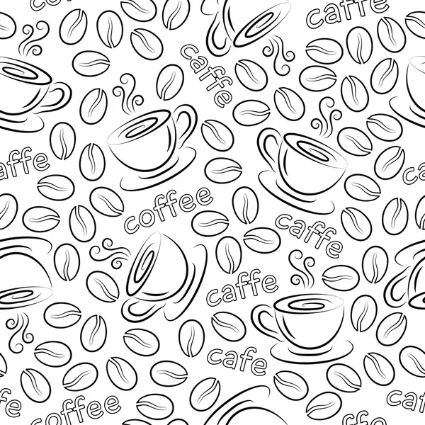 Бесшовный рисунок с чашками и зерном кофе. Вектор . — стоковый вектор