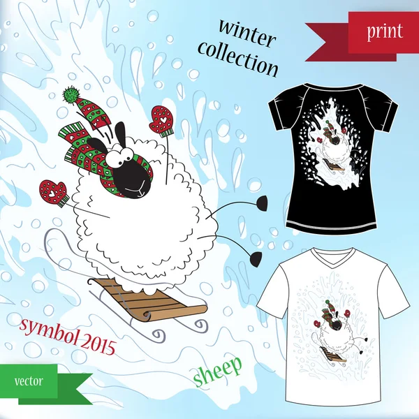 Cappello invernale Sheep Graphic T-shirt design print — Vettoriale Stock