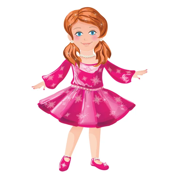 Little girl in a pink dress — Stock Vector