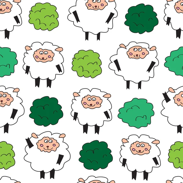 Sheep and shrubs. Seamless pattern. — Stock Vector