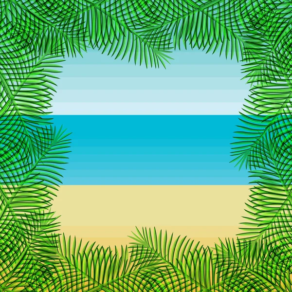 Playa con hojas de palmera . — Vector de stock