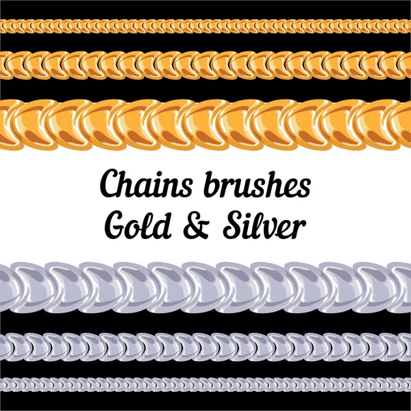 Catene spazzole metalliche - oro e argento . — Vettoriale Stock