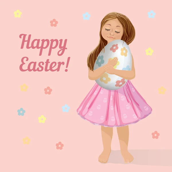 Feliz tarjeta de Pascua con una chica — Vector de stock