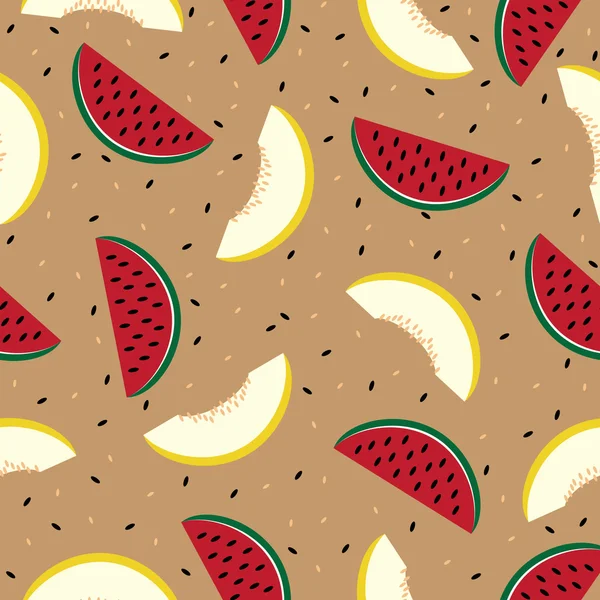 Skivor av vattenmelon och cantaloupemelon, sömlösa mönster. — Stock vektor