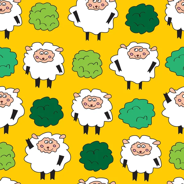 Sheep and shrubs. Seamless pattern. — Stock Vector