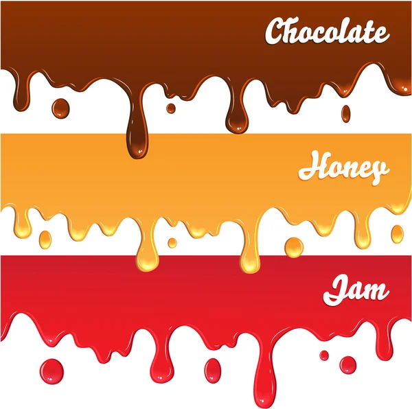 Chocolate, miel, mermelada gotea — Vector de stock