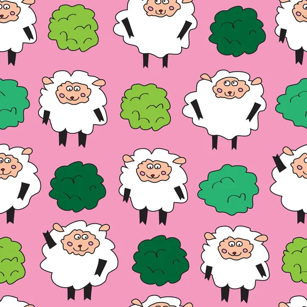 Moutons et arbustes. Modèle sans couture . — Image vectorielle
