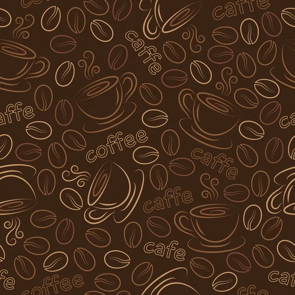 Patrón con tazas y granos de café . — Vector de stock