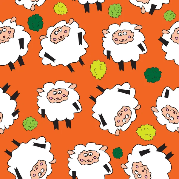 Sheep and shrubs. Seamless pattern. — Stock Vector