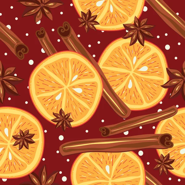 Cinnamon and oranges,kitchen background. — Stock Vector