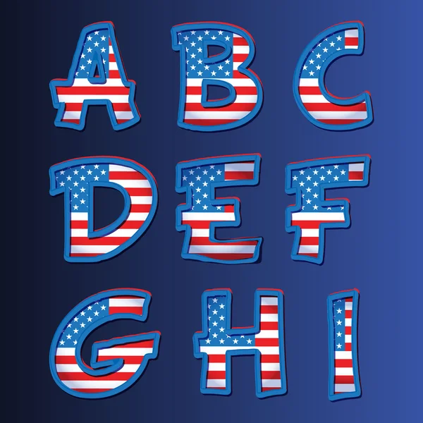 Alfabeto de los Estados Unidos sobre fondo azul — Archivo Imágenes Vectoriales