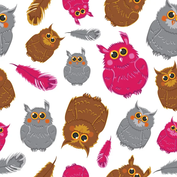 Seamless pattern with colored owls. — Stock Vector