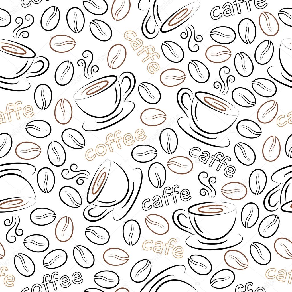 Seamless pattern with cups and coffee grains.