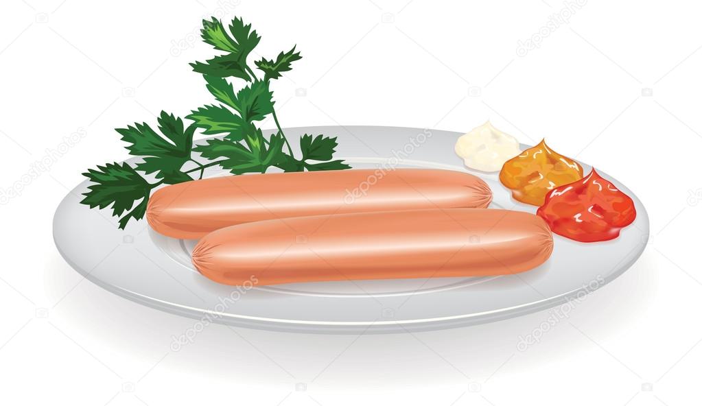 sausages on a plate vector illustration
