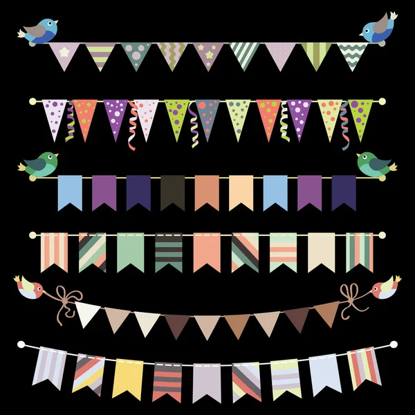 Conjunto retro bunting e guirlanda — Vetor de Stock