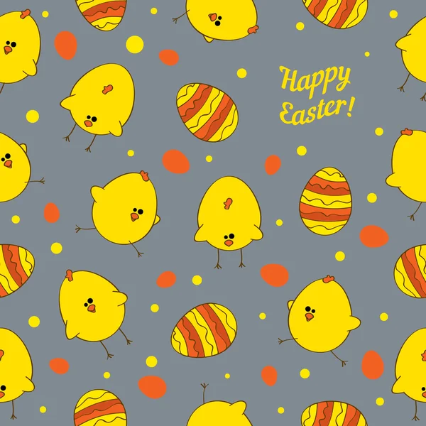 Huevos de Pascua y gallinas. Fondo vectorial sin costura abstracto . — Vector de stock