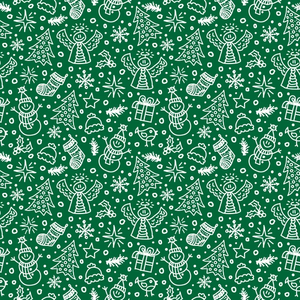 Christmas Green Seamless Pattern. Vector illustration. New year — Stock Vector