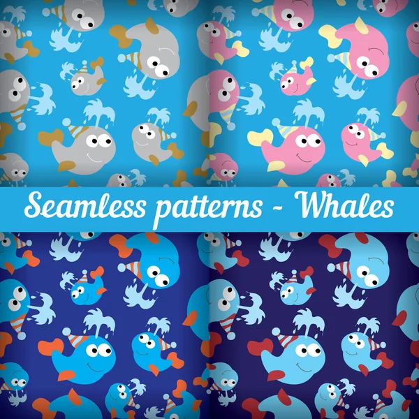 Whales. Set of abstract seamless pattern. Template backdrop for a nursery or playroom, bathroom. — Stock Vector