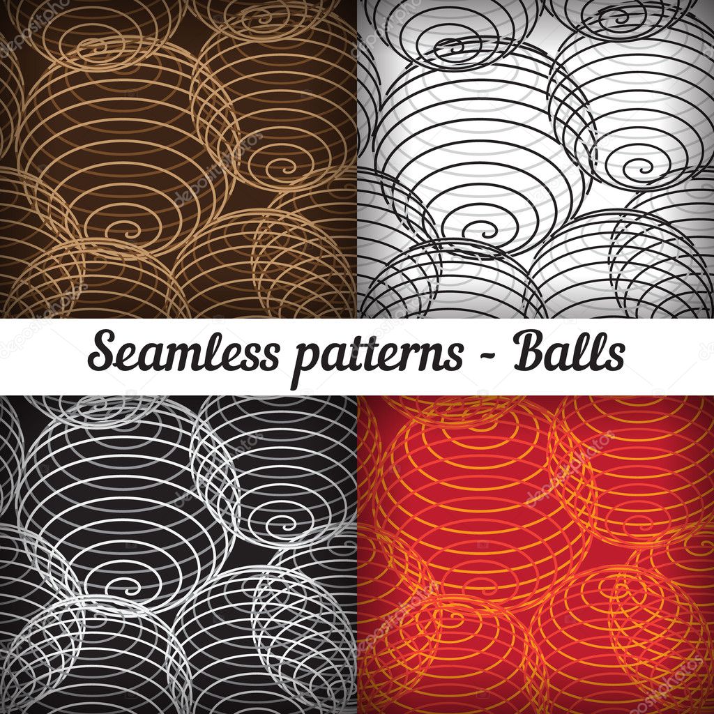 Shaped balls. Set of seamless patterns. Vector