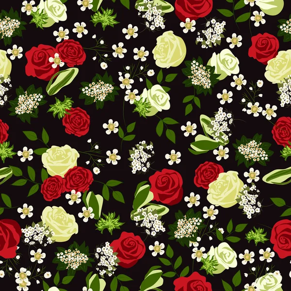 Patrón floral sin costuras con rosas. Ilustración vectorial . — Archivo Imágenes Vectoriales