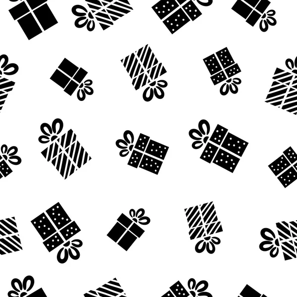 Seamless vector Gift pattern, black gift boxes on white background. — Stock Vector