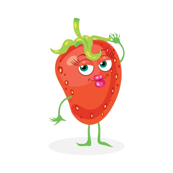 Cute strawberry on a white background. Vector character. — Stock Vector