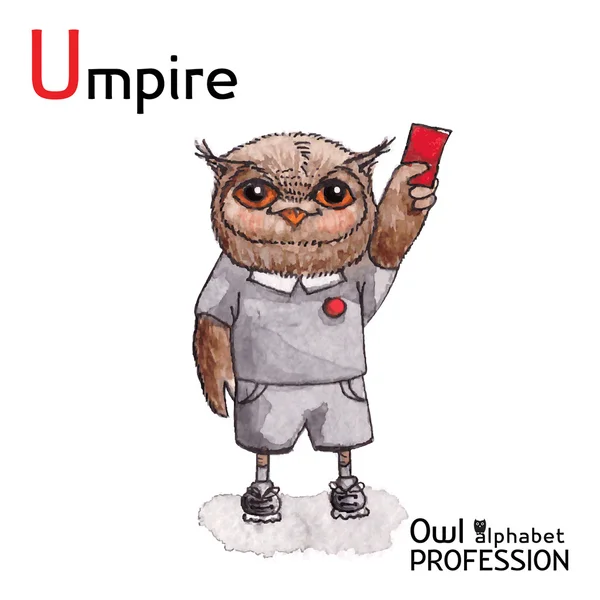 Alphabet professions Owl Letter U - Umpire Vector Watercolor. — Stock Vector