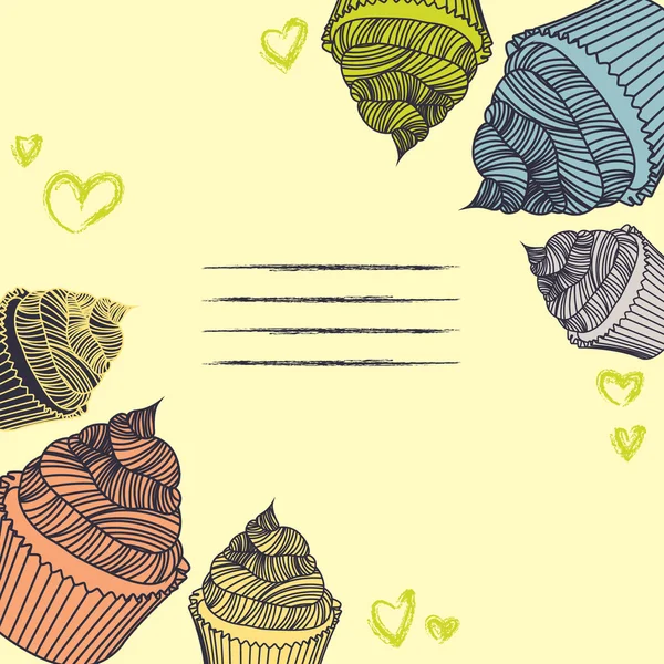 Pastelito vintage. Cupcakes de tarjeta dibujados a mano con tiza . — Vector de stock