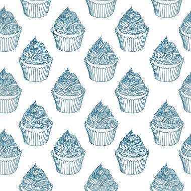 Vintage cupcake mangası ile. Çizimler Seamless Modeli.