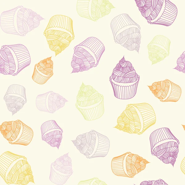 Vintage cupcake met krijtjes. Schetsen naadloze patroon. — Stockvector