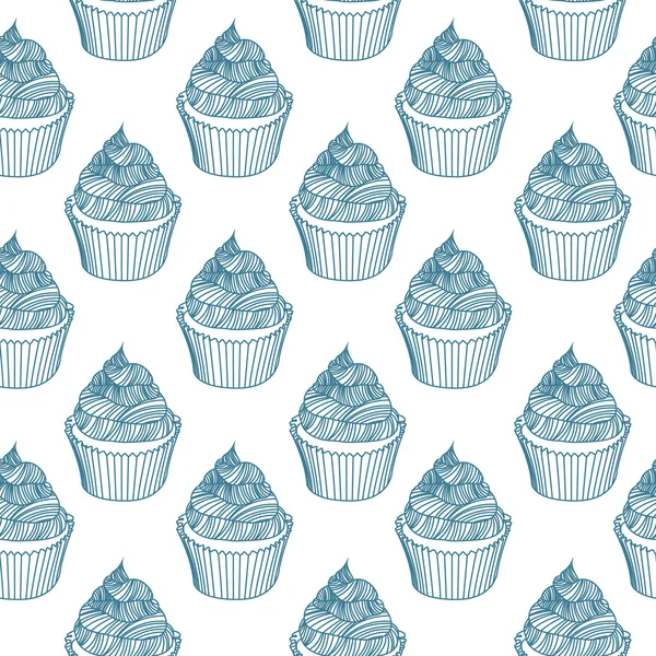 Vintage cupcake met krijtjes. Schetsen naadloze patroon. — Stockvector