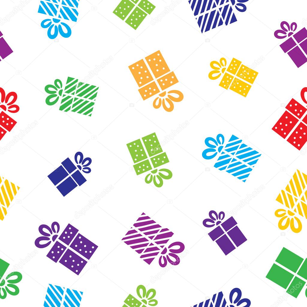 Seamless vector Gift pattern, boxes on white background.